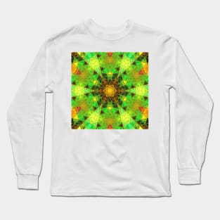 Mosaic Kaleidoscope Flower Green Yellow and Orange Long Sleeve T-Shirt